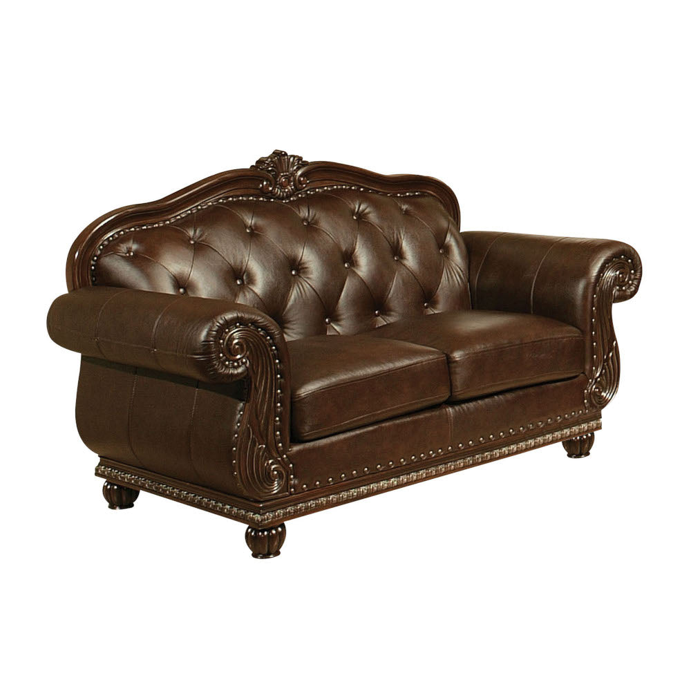 Anondale Loveseat in Espresso Top Grain Leather Match & Cherry
