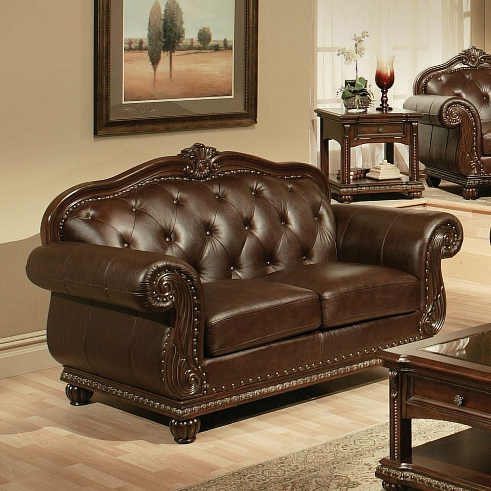Anondale Loveseat in Espresso Top Grain Leather Match & Cherry
