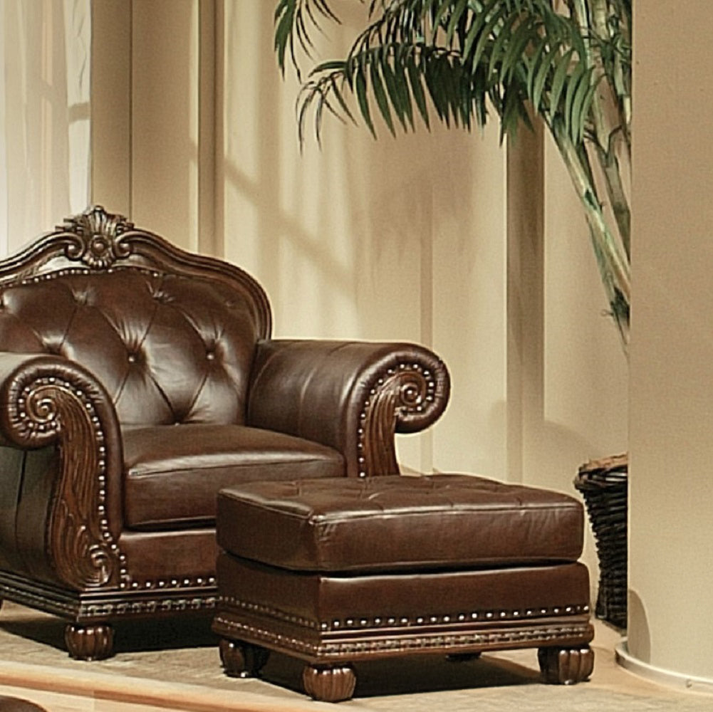 Anondale Ottoman in Espresso Top Grain Leather Match & Cherry Finish