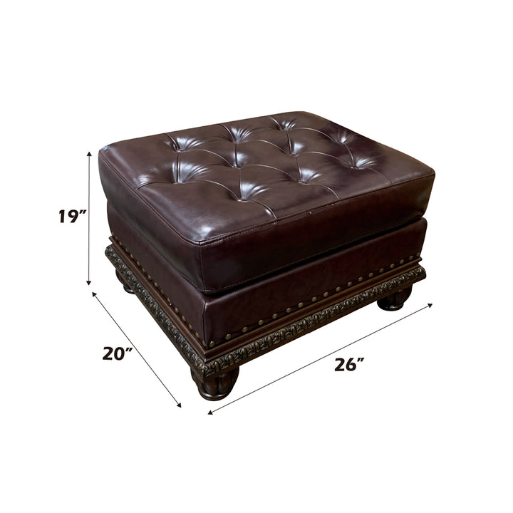 Anondale Ottoman in Espresso Top Grain Leather Match &amp; Cherry Finish - dimensions