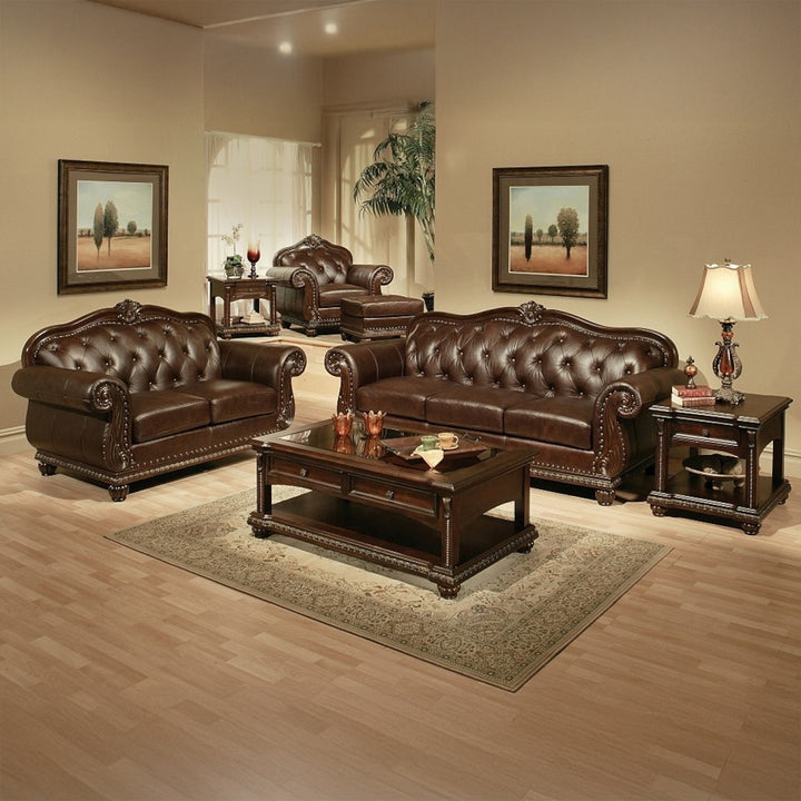 Anondale Ottoman in Espresso Top Grain Leather Match &amp; Cherry Finish - lifestyle
