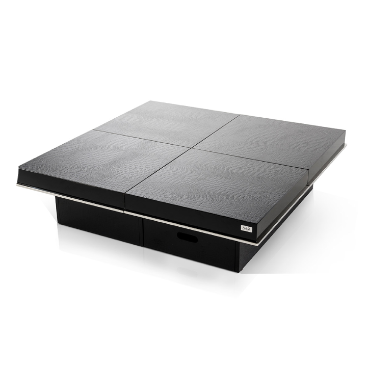 Horizon - Modern Black Crocodile Coffee Table w/ Pull Out Squares