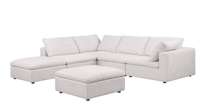 DivanItalia 1100 6-Piece Left Arm Facing 3-Seat Sectional – Top-Grain Italian Leather - Pearl