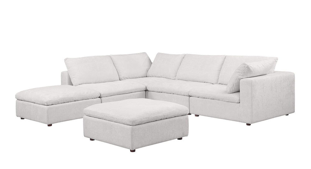 DivanItalia 1100 6-Piece Left Arm Facing 3-Seat Sectional – Top-Grain Italian Leather - Pearl