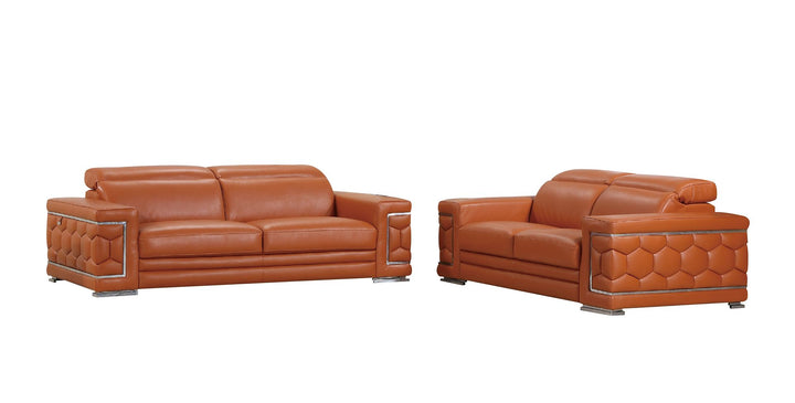 DivanItalia 692 2-Piece Sofa Set with Adjustable Headrest in Top-Grain Italian Leather - Camel