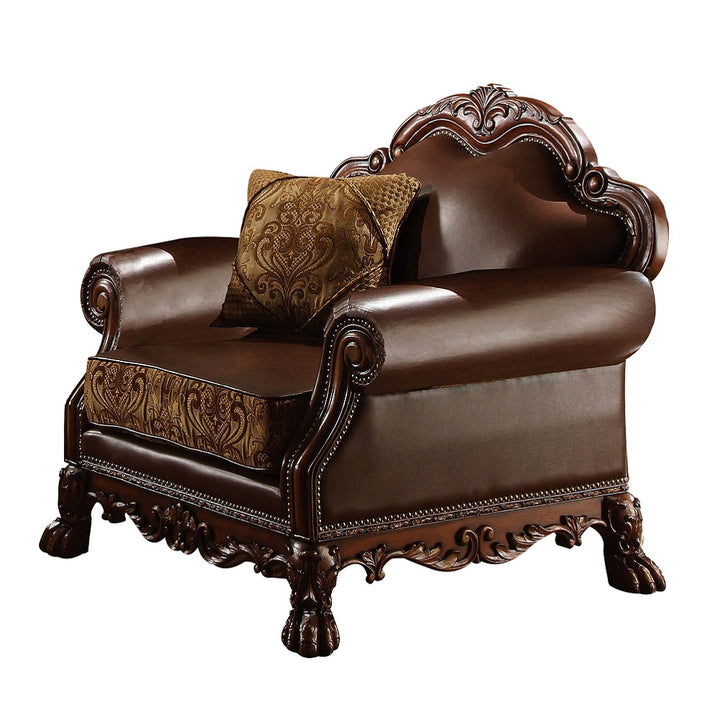 Dresden Chair with Pillow - Brown Leatherette &amp; Chenille, Cherry Oak