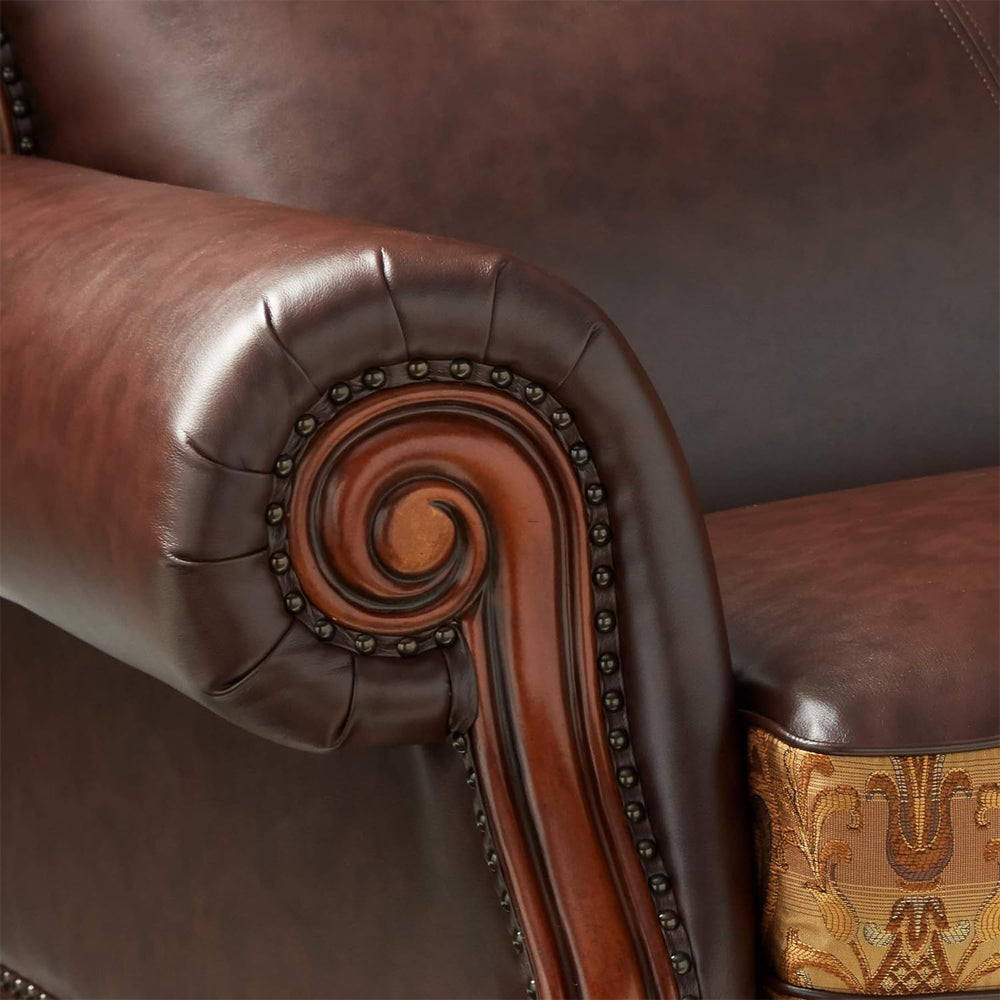 Dresden Chair with Pillow - Brown Leatherette & Chenille, Cherry Oak