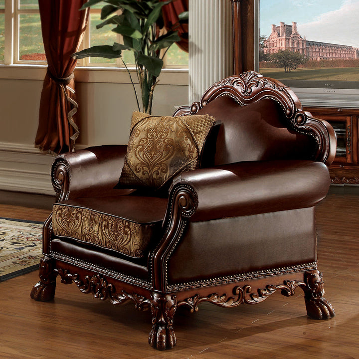 Dresden Chair with Pillow - Brown Leatherette &amp; Chenille, Cherry Oak