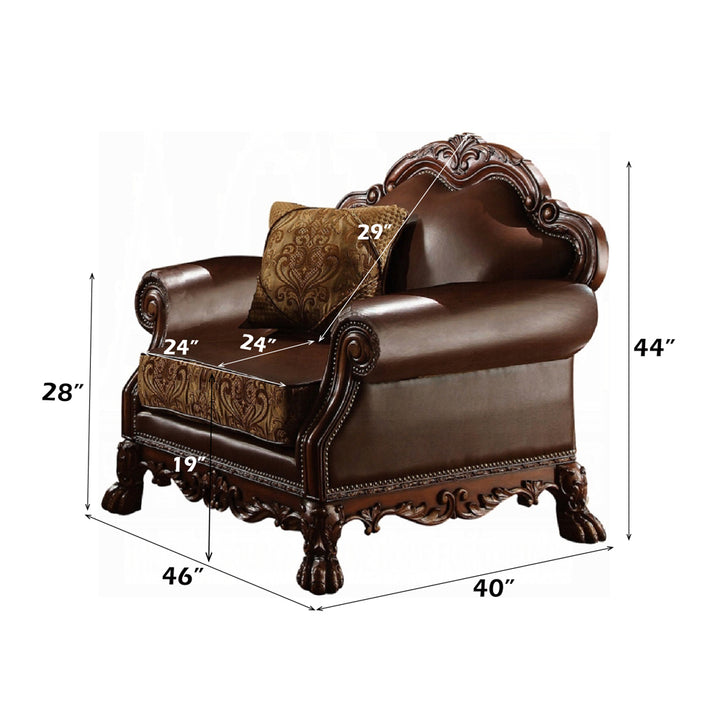 Dresden Chair with Pillow - Brown Leatherette &amp; Chenille, Cherry Oak