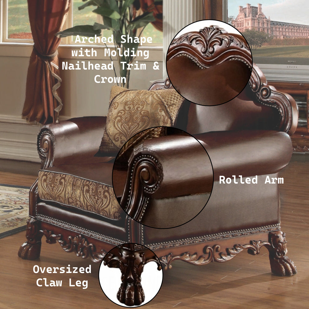 Dresden Chair with Pillow - Brown Leatherette & Chenille, Cherry Oak