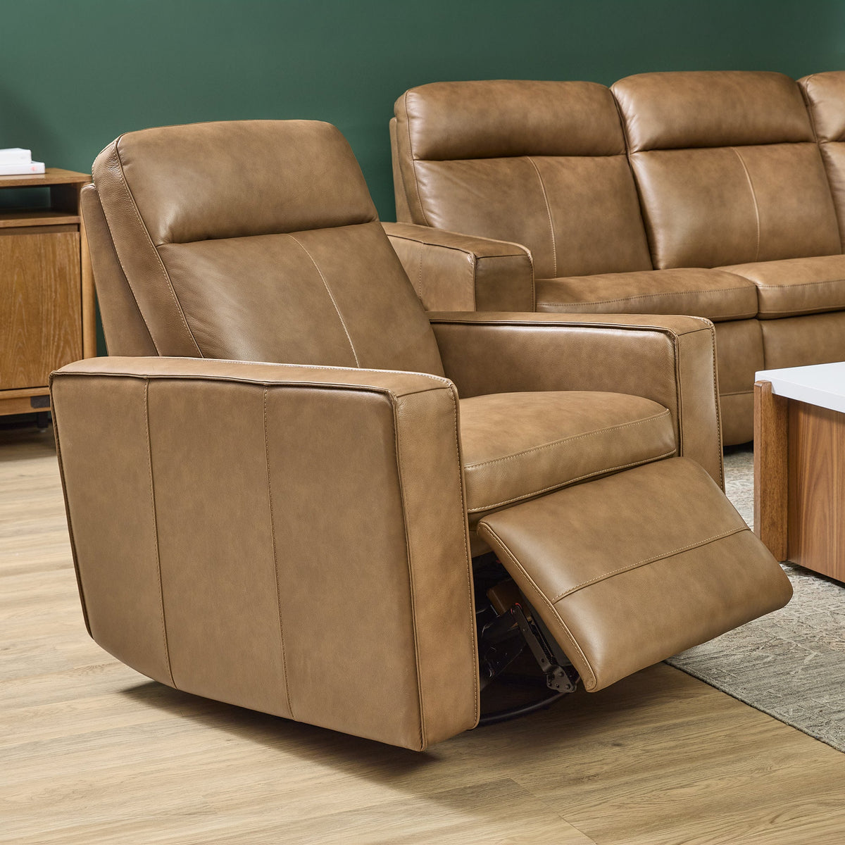 Dutch Leather Power Swivel Gliding Recliner with Power Headrest, Lumbar, Heat & Massage in Cortado