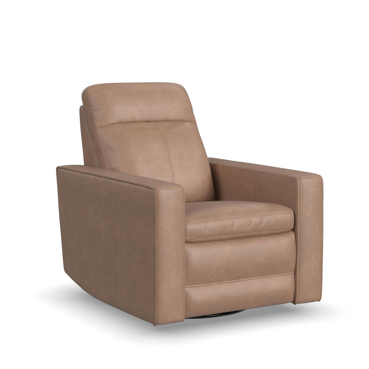 Dutch Leather Power Swivel Gliding Recliner with Power Headrest, Lumbar, Heat & Massage in Desert