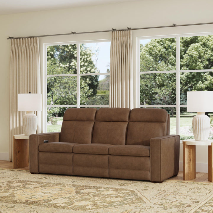 Dutch Leather Power Reclining Sofa with Console, Power Headrest, &amp; Lumbar in Cortado