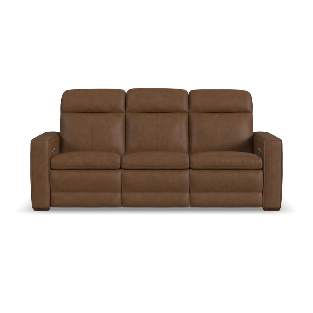 Dutch Leather Power Reclining Sofa with Console, Power Headrest, & Lumbar in Cortado