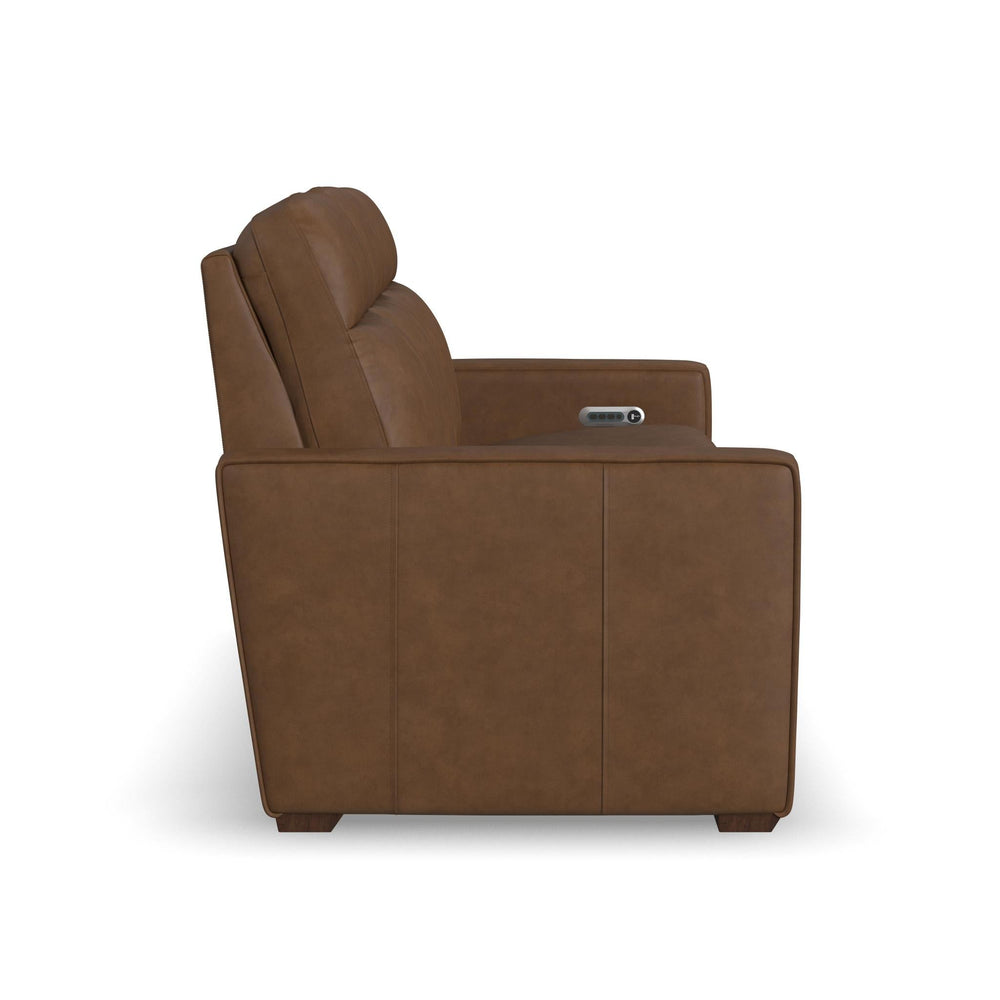 Dutch Leather Power Reclining Sofa with Console, Power Headrest, & Lumbar in Cortado