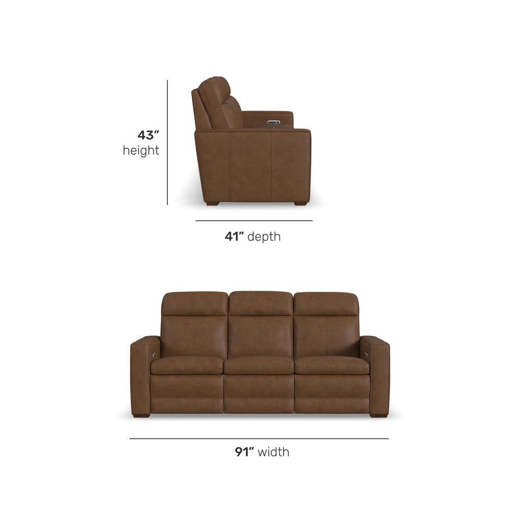 Dutch Leather Power Reclining Sofa with Console, Power Headrest, & Lumbar in Cortado