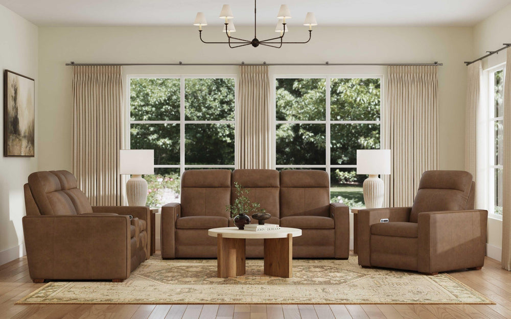Dutch Leather Power Reclining Sofa with Console, Power Headrest, & Lumbar in Cortado