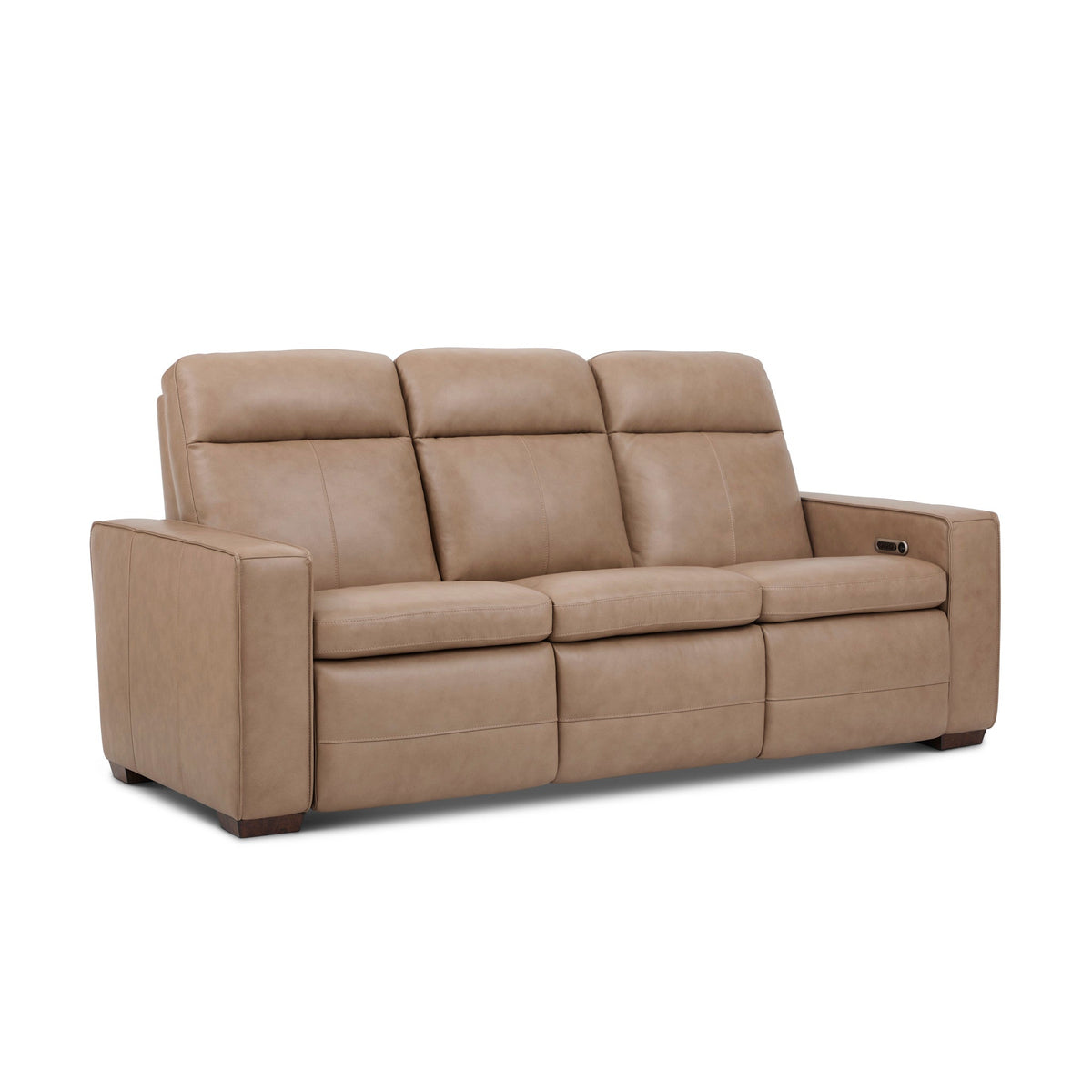 Dutch Leather Power Reclining Sofa with Console, Power Headrest, & Lumbar in Desert