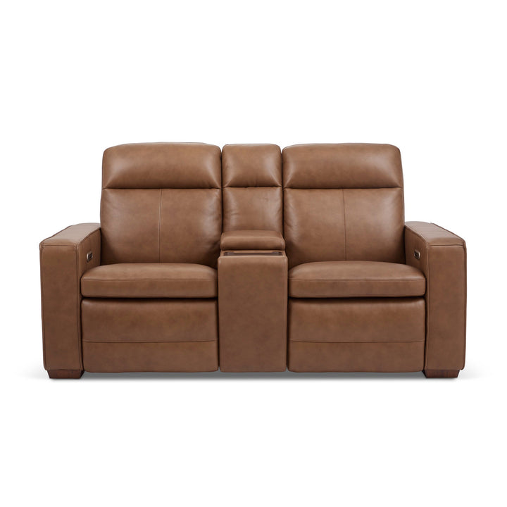Dutch Leather Power Reclining Loveseat with Console, Power Headrest &amp; Lumbar in Cortado