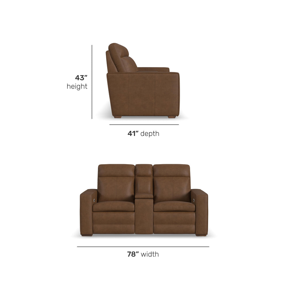 Dutch Leather Power Reclining Loveseat with Console, Power Headrest & Lumbar in Cortado