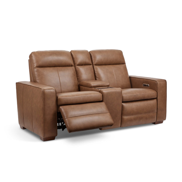 Dutch Leather Power Reclining Loveseat with Console, Power Headrest &amp; Lumbar in Cortado