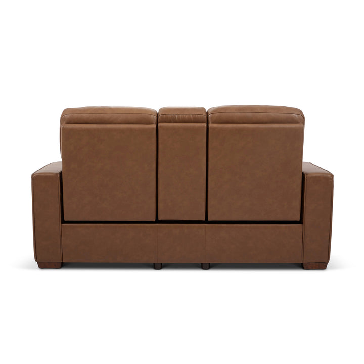 Dutch Leather Power Reclining Loveseat with Console, Power Headrest &amp; Lumbar in Cortado