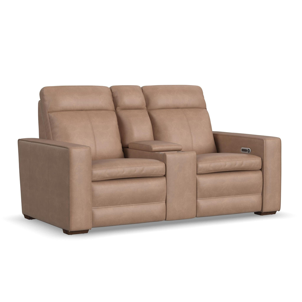 Dutch Leather Power Reclining Loveseat with Console, Power Headrest & Lumbar in Desert