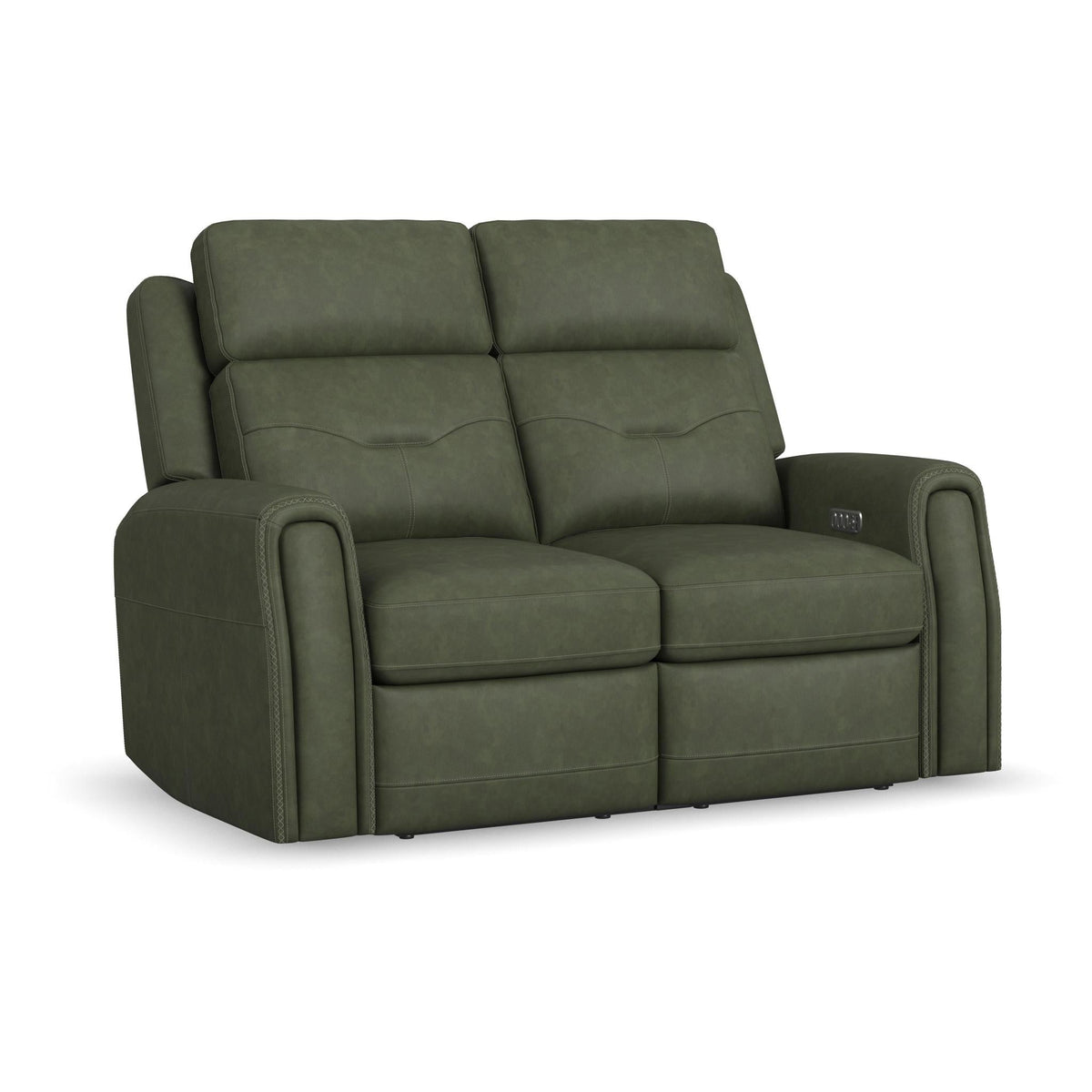 Felix Leather Power Reclining Loveseat with Power Headrest, Lumbar, Heat & Massage in Forest Green