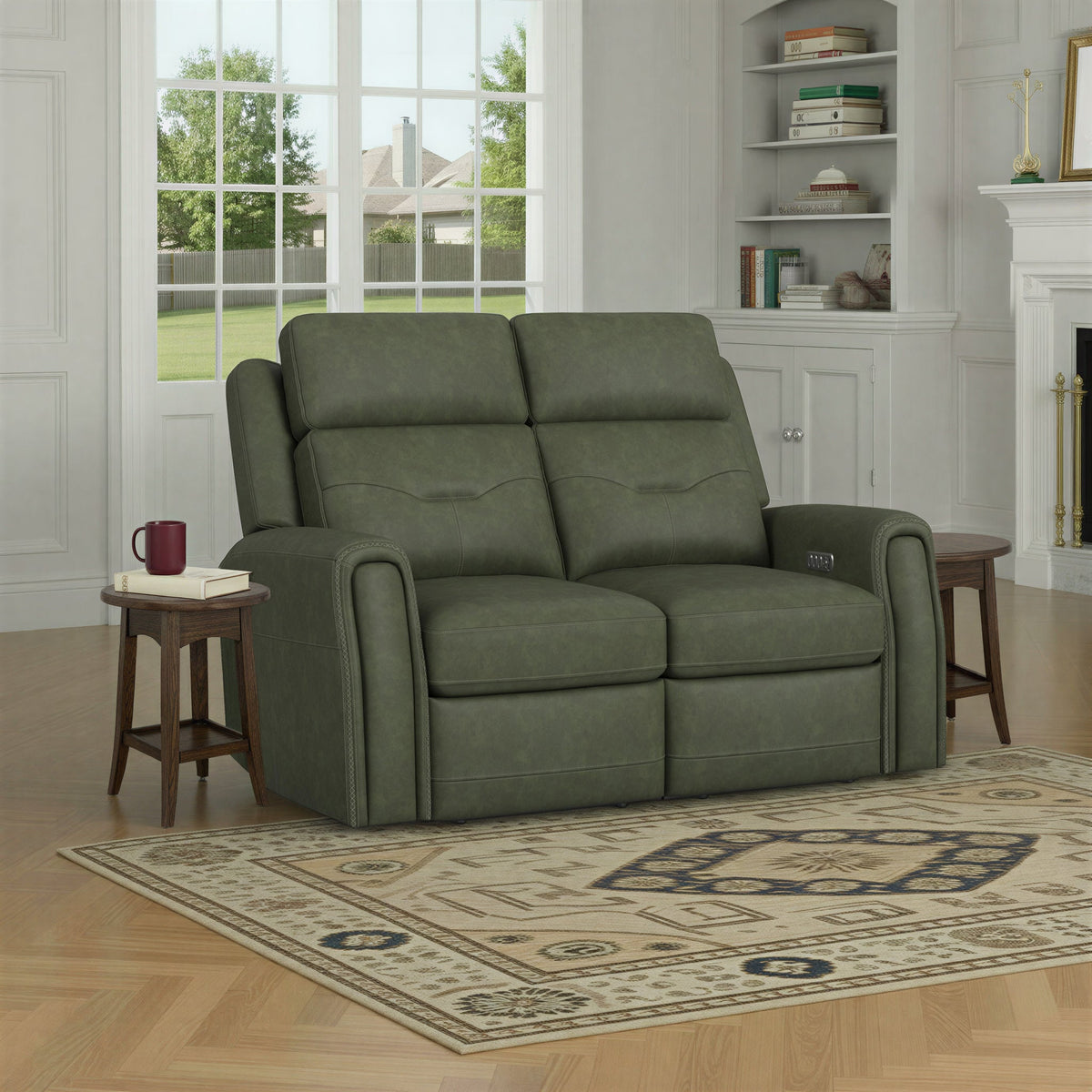 Felix Leather Power Reclining Loveseat with Power Headrest, Lumbar, Heat & Massage in Forest Green
