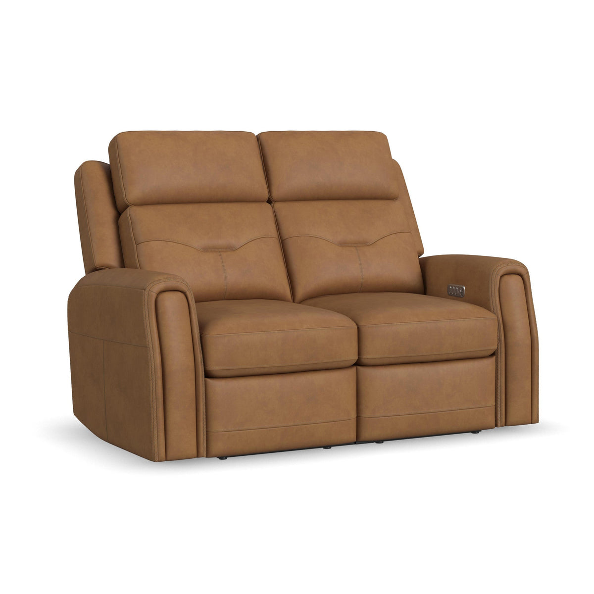 Felix Leather Power Reclining Loveseat with Power Headrest, Lumbar, Heat & Massage in Toasted Almond