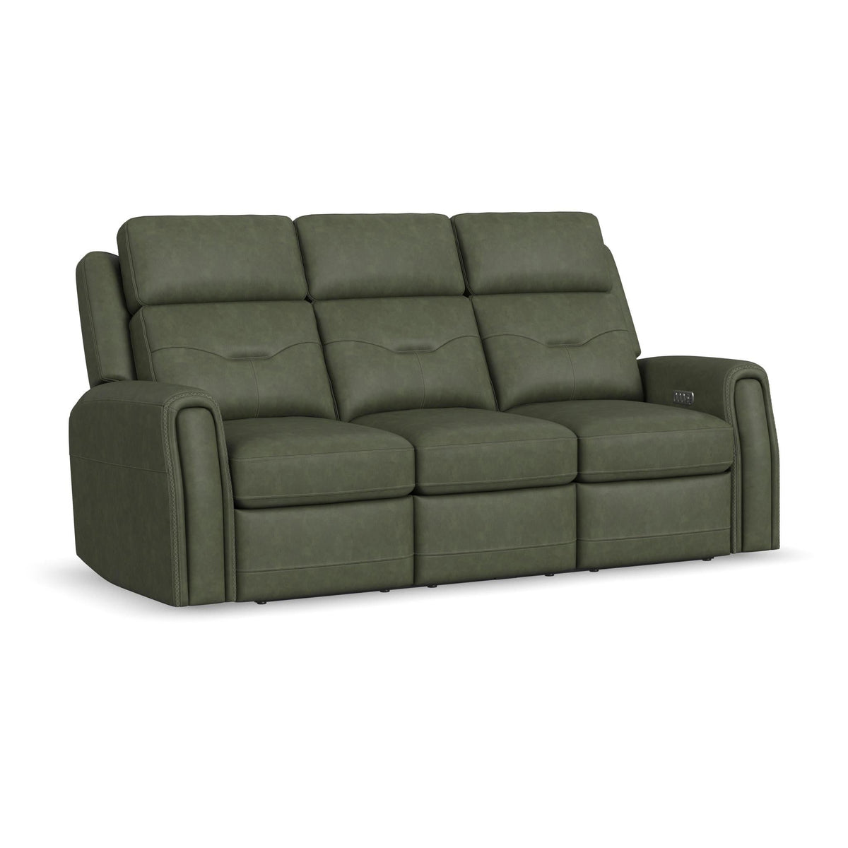 Felix Leather Power Reclining Sofa with Power Headrest, Lumbar, Heat & Massage in Forest Green