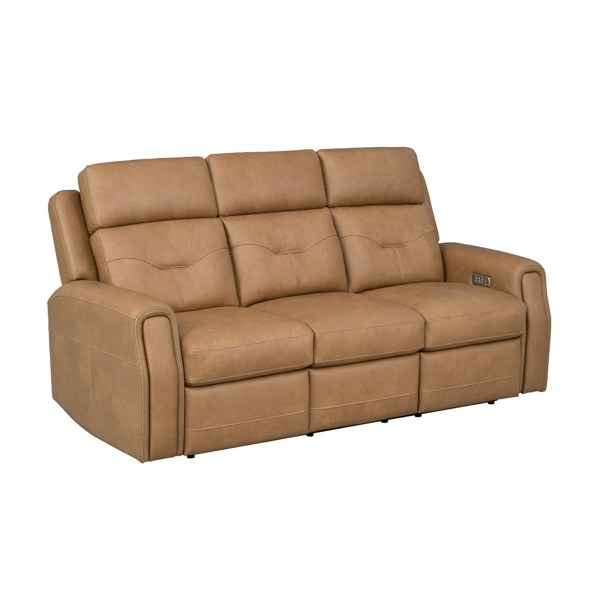 Felix Leather Power Reclining Sofa with Power Headrest, Lumbar, Heat & Massage in Toasted Almond