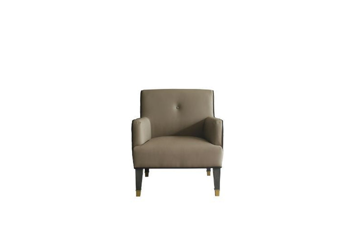 House Beatrice - Accent Chair With Pillow - Tan Synthetic Leather & Charcoal