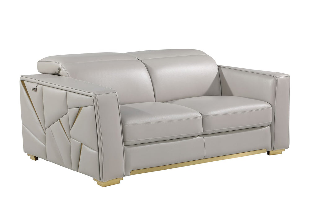 DivanItalia 1120 Loveseat with Adjustable Headrest in Top-Grain Italian Leather - Light Gray