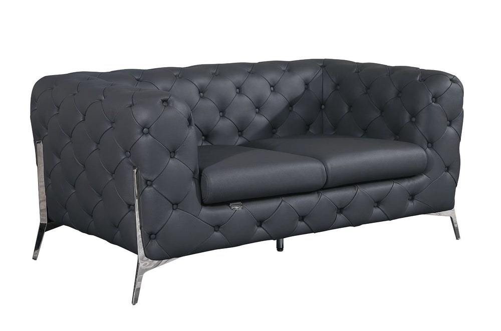 DivanItalia 970 Loveseat in Top-Grain Italian Leather - Dark Gray