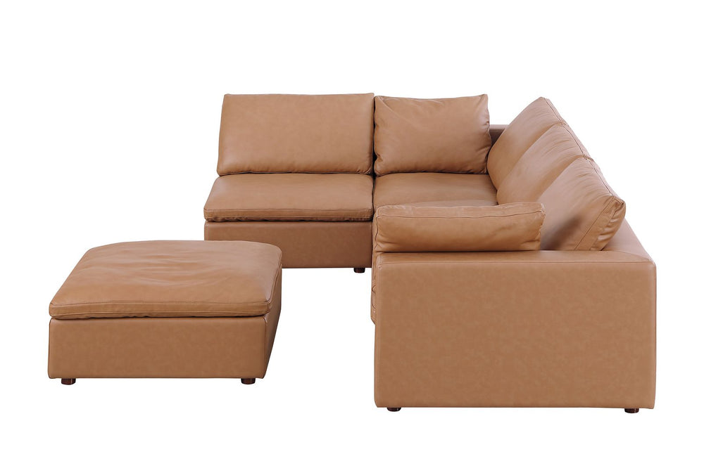 DivanItalia 1100 5-Piece Left Arm Facing 3-Seat Sectional – Top-Grain Italian Leather - Cognac