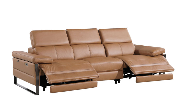 DivanItalia 1246 Modular Power Dual Reclining Sofa with Power Reclining Headrests – Top Grain Italian Leather - Cognac