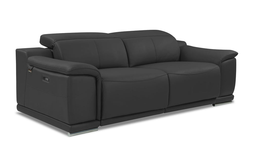 DivanItalia 9762 Top Grain Italian Leather Power Reclining Sofa, Loveseat and Chair Set with Adjustable Headrests - Dark Gray