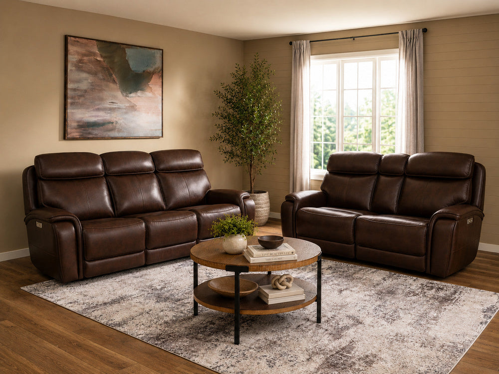 Walker Leather Power Reclining Sofa with Console, Power Headrest & Lumbar
