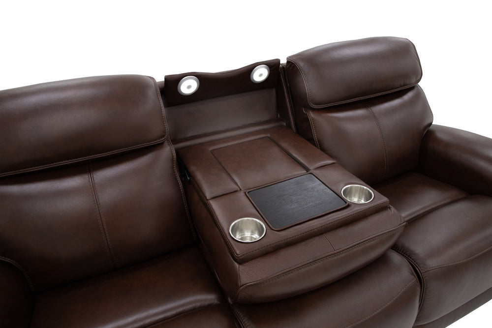 Walker Leather Power Reclining Sofa with Console, Power Headrest & Lumbar