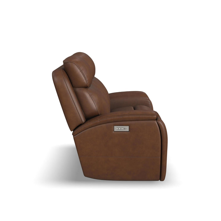 Walker Leather Power Reclining Loveseat with Console, Power Headrest &amp; Lumbar