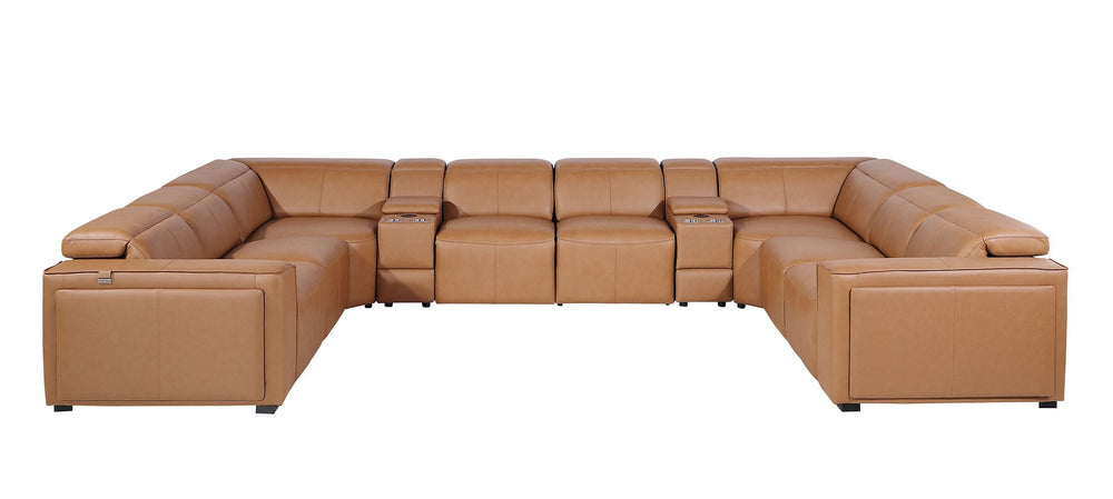 DivanItalia 1224 10-Piece U-Shaped Sectional Sofa in Top Grain Italian Leather with 4 Power Recliners & Power Headrests - Cognac