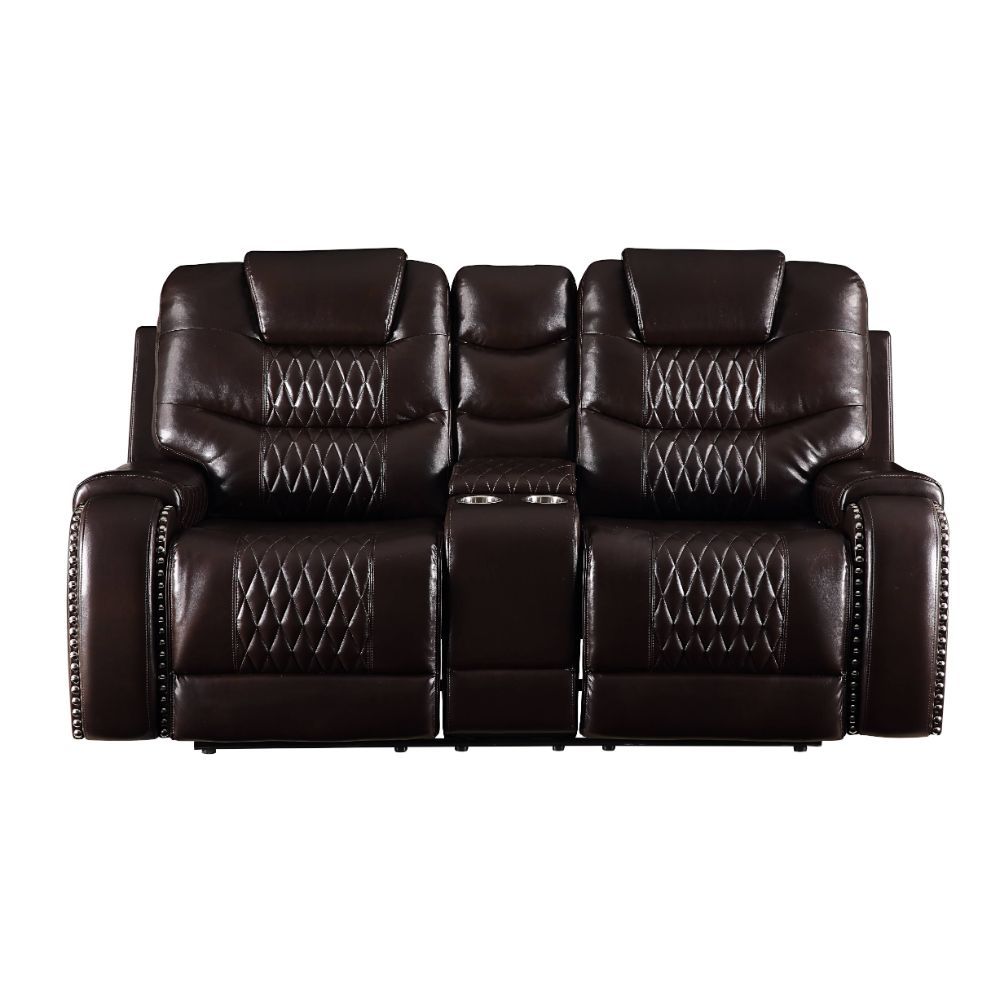 Braylon - Motion Loveseat With Console - Brown Synthetic Leather