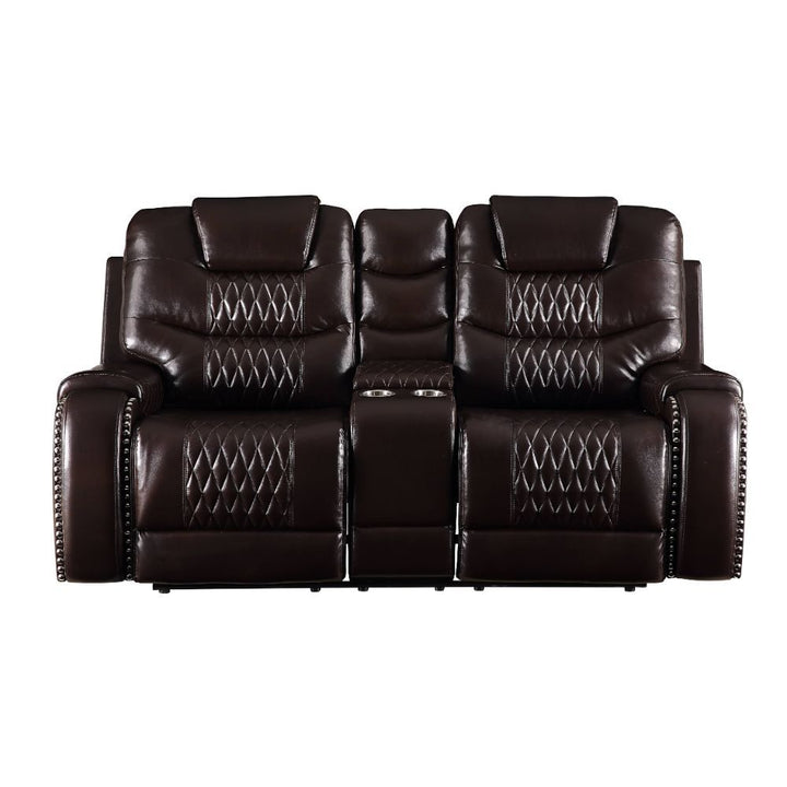 Braylon - Motion Loveseat With Console - Brown Synthetic Leather
