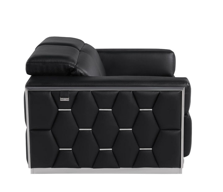 DivanItalia 1111 Loveseat with Adjustable Headrest in Top-Grain Italian Leather - Black
