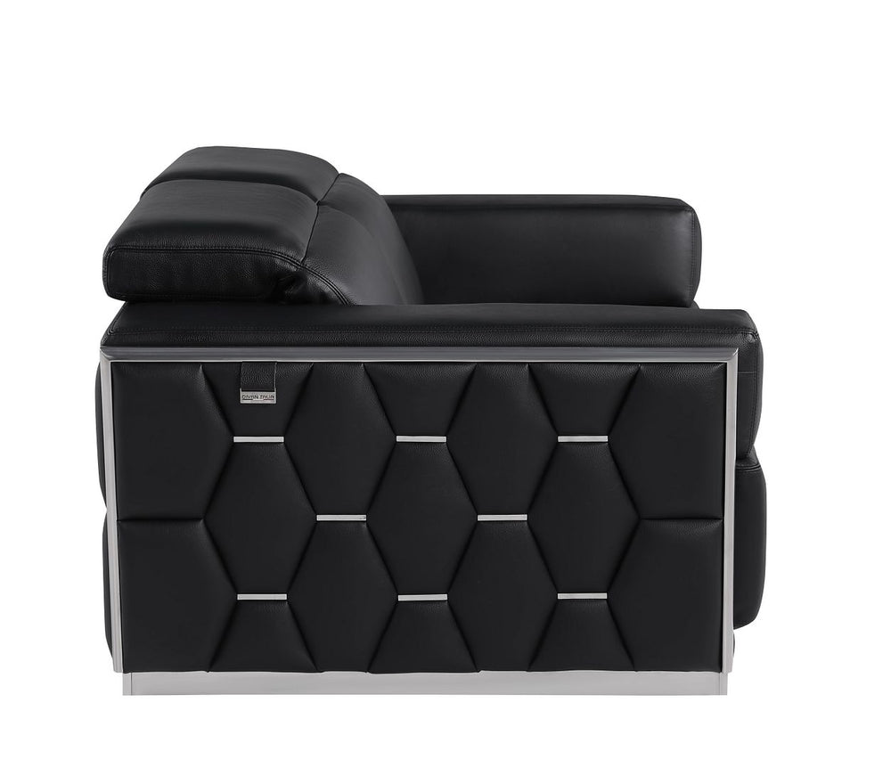 DivanItalia 1111 Loveseat with Adjustable Headrest in Top-Grain Italian Leather - Black