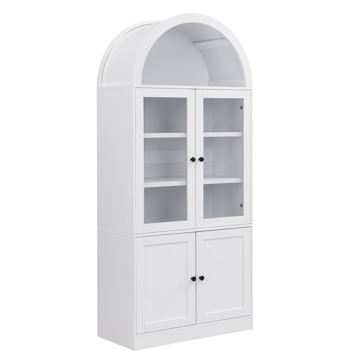 Arched Glass Door Storage Cabinet – White