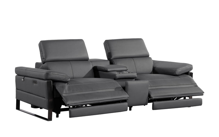 DivanItalia 1246 Modular Power Triple Reclining Sofa and Console Loveseat Set with Power Headrests – Top Grain Italian Leather - Dark Gray