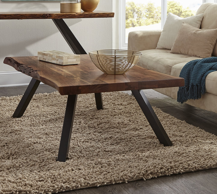 Modus Furniture 3A6921 Reese Live Edge Solid Wood Metal Leg Coffee Table In Natural Acacia