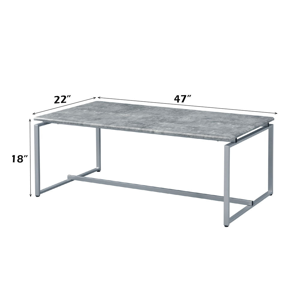 Jurgen - 3 Piece Coffee & End Set - Faux Concrete Top & Silver